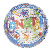 18 inch Congrats Blue Border Ribbon Stars Dots Multicolor Graduation Foil Balloon 14
